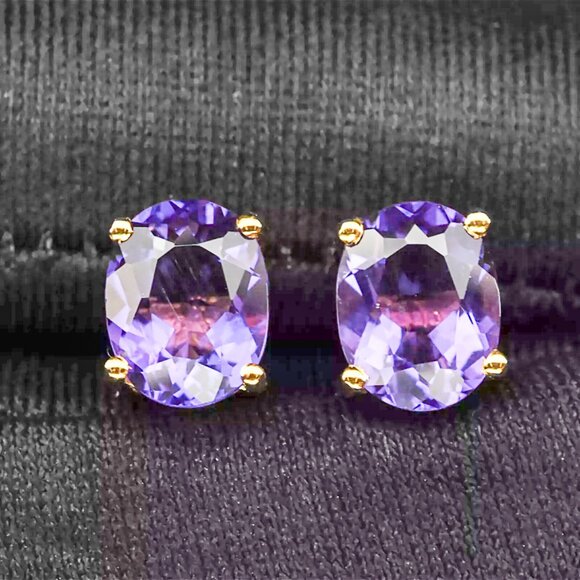 Violet Sapphire Oval 2.45Ct 925 Sterling Silver Handmade Stud Earrings - Picture 1 of 5